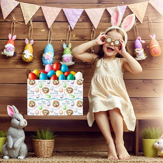 Large Cute Easter Basket for Kid Empty Gift Baby Rectangle Storage Bin Bunny Eggs Boy＆Girl Room Décor (Bird Nest)
