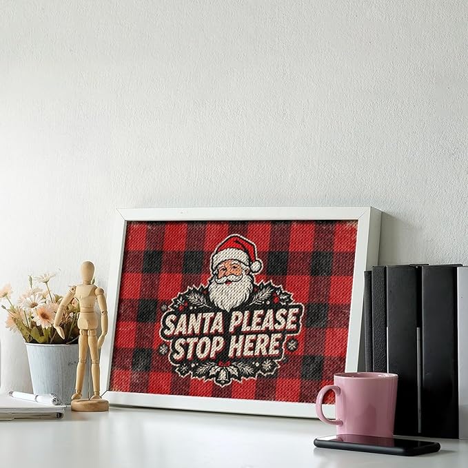 AIVKIEJK Diamond Painting Kits for Adults - Christmas Santa Please Stop Here Painting DIY 5D Full Drill Diamond Dots Paintings with Diamonds Gem Art and Crafts Home Decor 8"x12"