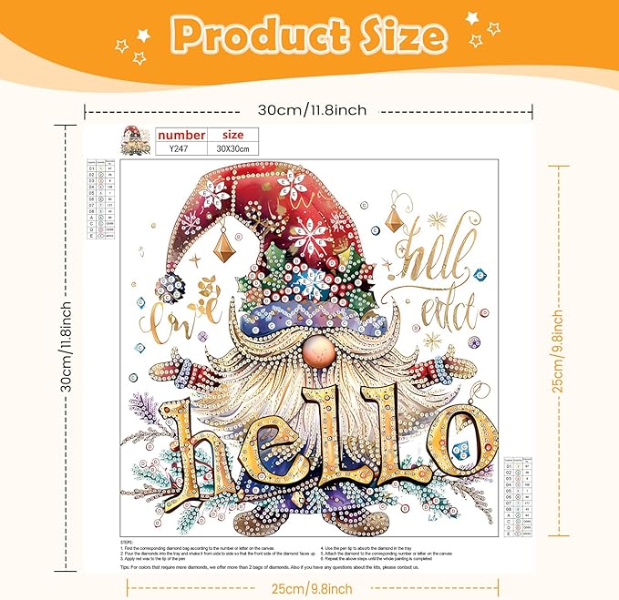 NEWENMO Christmas Diamonds Painting Kits for Adults Beginner DIY 5D Gnome Diamond Art Paint with Special Shape Diamonds, Full Drill Doodle Style Diamonds Painting Kit for Home Wall Decor 12x12Inch