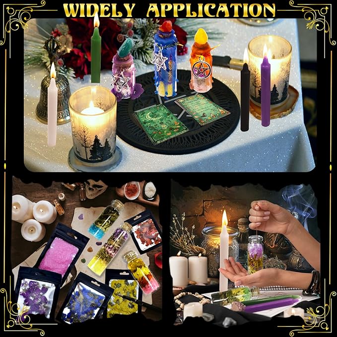 Ainswei Witch Spell Jar Kits,Witchcraft Supplies 145 PCS, Witchcraft Starter Kit Include Spell Candles Crystals Dried Herbs Gift, Versatile Tools Gifts for Beginner Experienced Witch