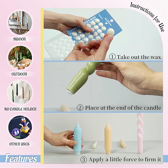 Candle Sticky Dots-Pink Candles Accessories-Wax Dots Adapter-Candle Adhesive (Set of 24 Dots)