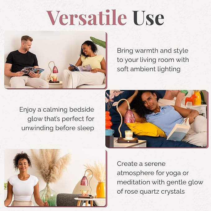 CRYSTALAX Candle Warmer Lamp + Crystal Warmer with Real Crystals, Dual Lighting (Top Candle Warmer + Crystal Glow), 2 Bulbs, Timer, Dimmable Touch Control, Luxury Gift Packaging