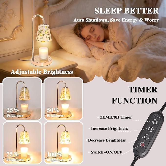 Lemon Candle Warmer Lamp with Timer & Dimmable & 2Bulbs, Womens Gifts for Christmas Birthday, Unique Candle Warmer Home Decor for Bedroom Holiday Decor Aesthetic (Candles not Included)