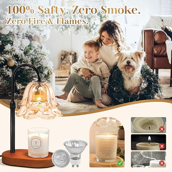Lanhado Flower Candle Warmer Lamp with Timer - Dimmable Electric Candle Warming Lamps, Adjustable Wax Melter Wamers Light for Jar Candles, Birthday Gifts for Women, Christmas New Home Decor