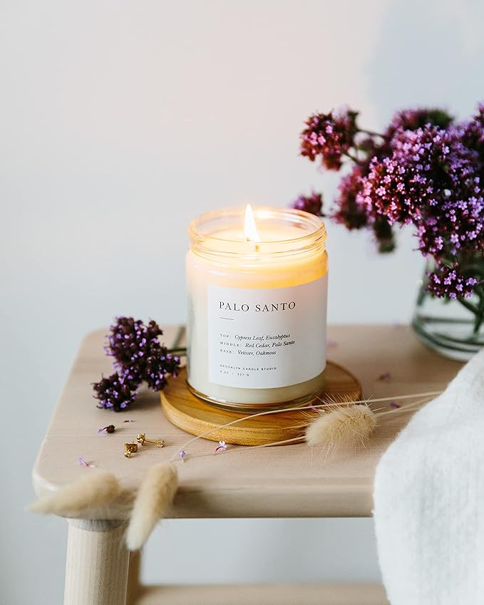 Brooklyn Candle Studio Palo Santo Jar Candle - Cedar and Eucalyptus Luxury Scented Candle, Vegan Soy Wax, Hand Poured in The USA, 50 Hour Slow Burn Time - 7.5 oz
