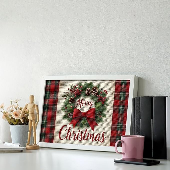 AIVKIEJK Diamond Painting Kits for Adults - Merry Christmas Red Bow & Pine Cones Painting DIY 5D Full Drill Diamond Dots Paintings with Diamonds Gem Art and Crafts Home Decor 8"x12"