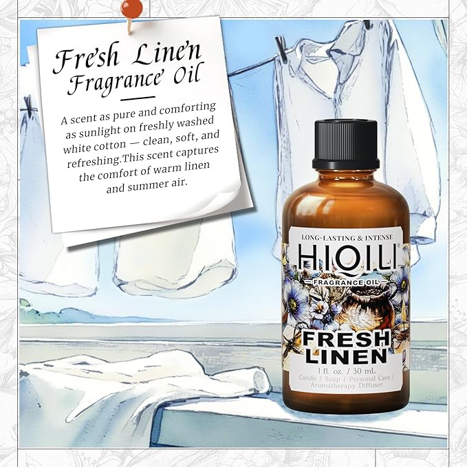 HIQILI Fresh Linen Fragrance Oil for Candle & Room Spray Making, Add to Dryer Balls, Freshie Scents for Essential Oils Diffuser - 1 Fl Oz