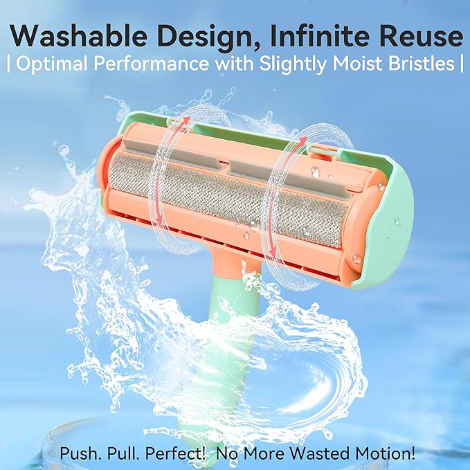 Pet Hair Remover & Lint Roller - Removes Cat/Dog Hair from Car Interiors, Furniture, Couches, Carpets, and Bedding - Reusable & Washable Animal Fur Removal Tool for Pet Owners (Green&Orange)