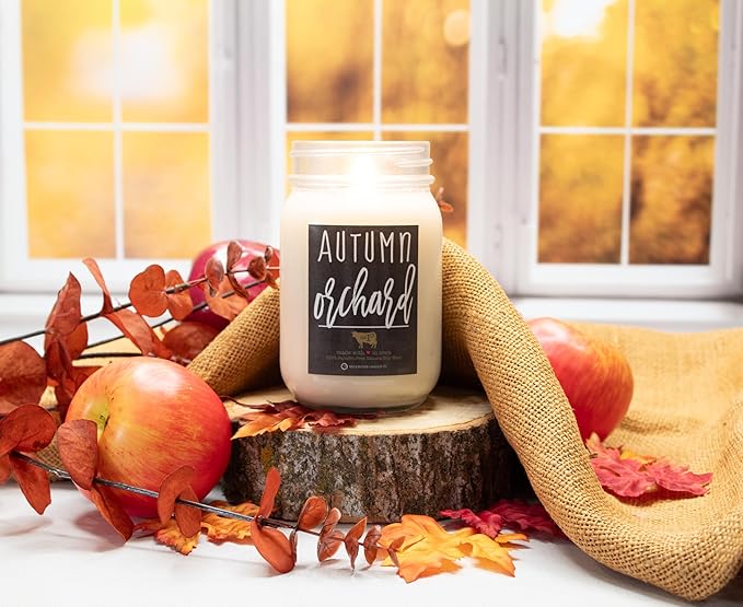 Milkhouse Candle Company - Autumn Orchard - 13oz Beeswax and Soy Candles - Farmhouse Collection - 100% Natural, Paraffin Free, with Premium Fragrance Oil, Glass Jars with Lids