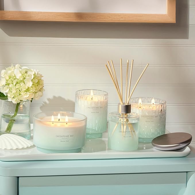 Chesapeake Bay, 8oz Marine Drift Scented Candle, Mood Evoking Fragrance, Textured Sea Glass-Inspired Jar, Premium Soy Blend Wax with Essential Oils, Coastal Fragrance for Home Décor or Gifting