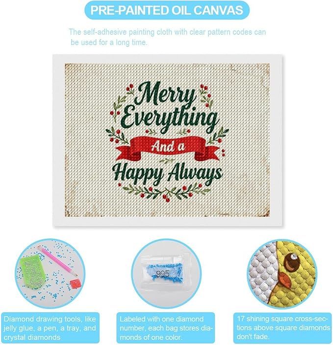 AIVKIEJK Diamond Painting Kits for Adults - Merry Christmas Painting DIY 5D Full Drill Diamond Dots Paintings with Diamonds Gem Art and Crafts Home Decor 12"x16"