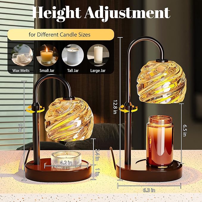 Candle Warmer Lamp with Timer Dimmer, Electric Candle Warmer with Adjustable Height for Home Decor, Valentines Birthday Gifts for Women Men Mom, Wax Melter for All Jar Sizes, 2Bulbs,Black