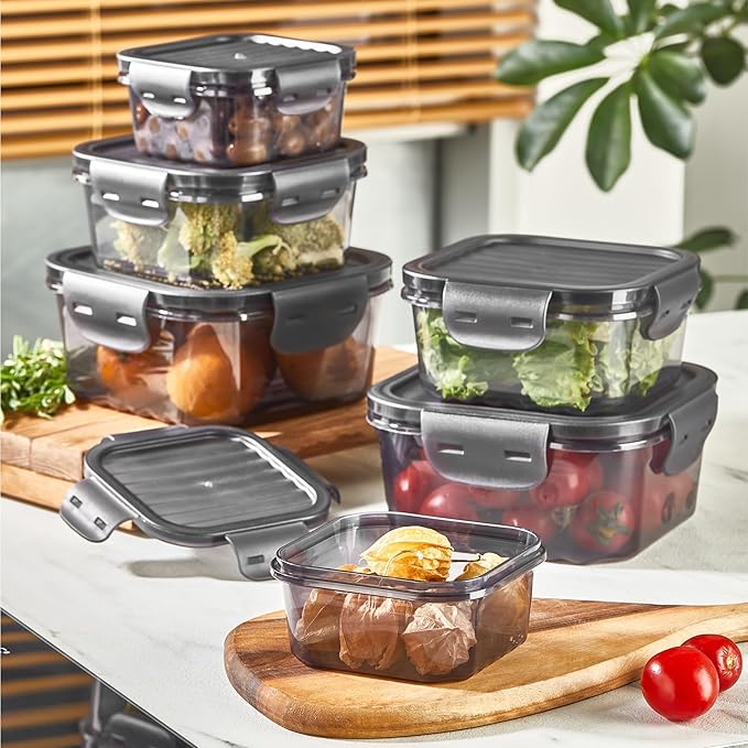 12-Piece Food Storage Container Set – Airtight, Leakproof, BPA-Free Plastic Storage Boxes with Locking Lids – Stackable Meal Prep Containers, Microwave, Freezer & Dishwasher Safe