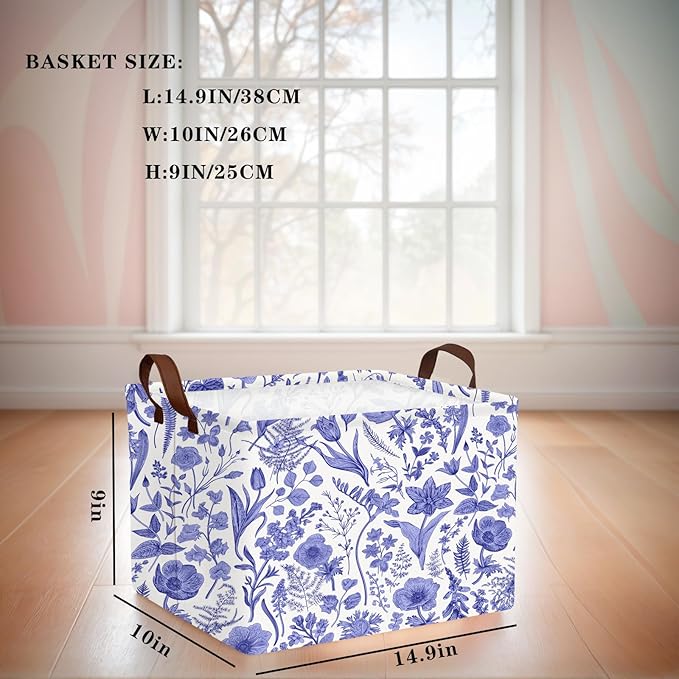 Chinoiserie Rectangle Storage Basket Decor (Blue)