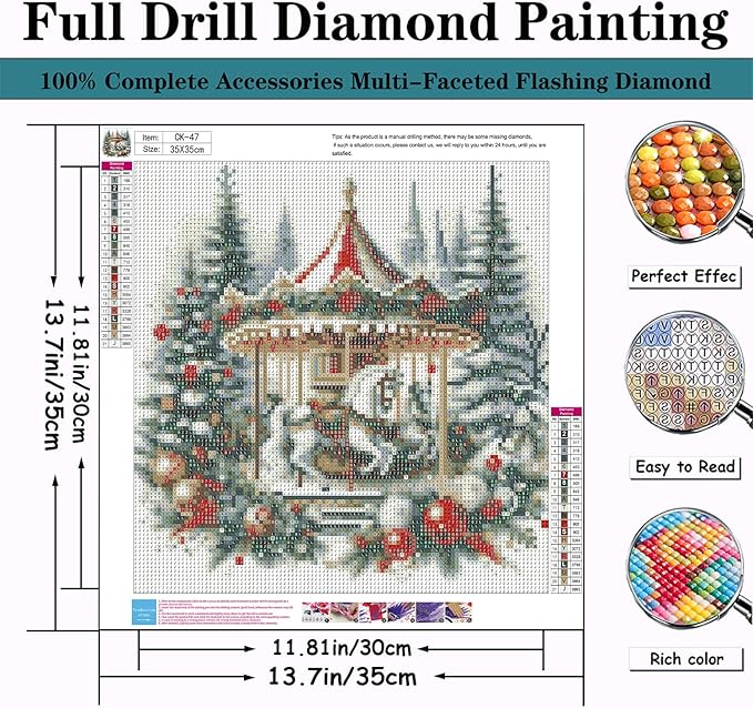 CZYWJMEI Christmas Tree 5D Diamond Painting Kits for Adults Beginners,DIY Carousel Diamond Art Kits,Full Round Drill Diamond Dot Gem Art Kits,Home Wall Decor 13.7x13.7nch