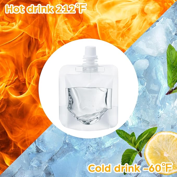 200 Pcs Plastic Pouches Bulk Clear Juice Bags Squeeze Pouches Plastic Leak Proof Bags with Funnel for Party Favors (1 oz)