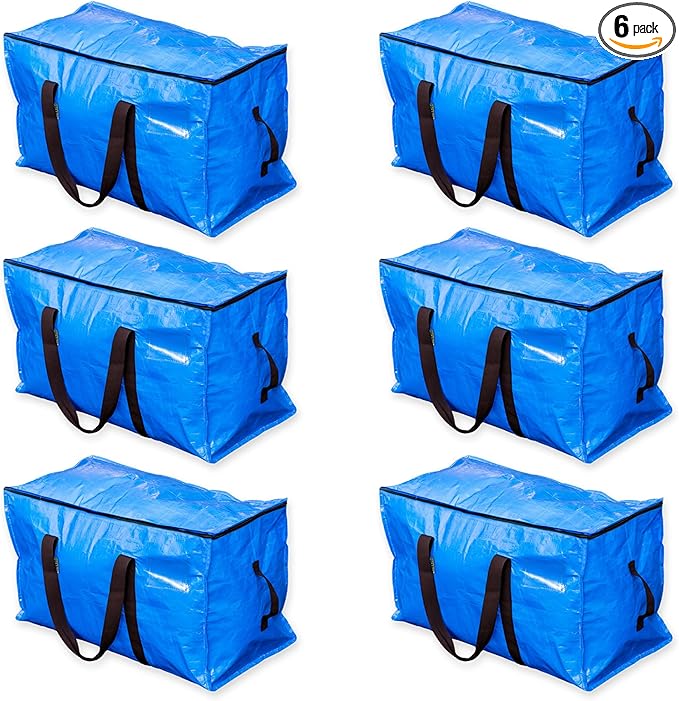 Blue Moving Bags Heavy Duty Extra Large Storage Bags with Zipper and Handles, Moving Supplies Moving Storage Bags, 23 Gallon Capacity, 6 Pack