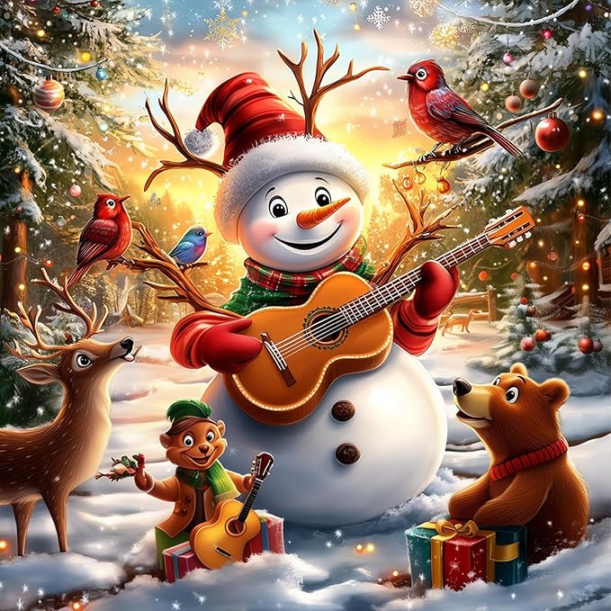 MEIYUDA Christmas Diamond Painting Kits for Adults, 5D Happy Snowman with Animals Diamond Art Kits for Beginners, Jolly DIY Gem Art Crystal Painting for Home Wall Decor and Present 12x12inch