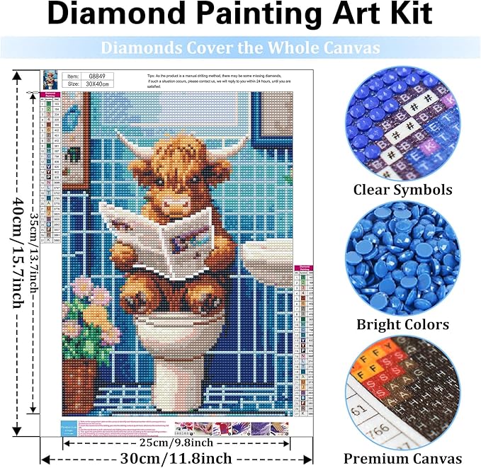 Reivworl Cow Diamond Art Kits for Adults, Cow Diamond Painting Kits, Gem Art Kit for Gifts and Home Interior Decor 12x16 Inch