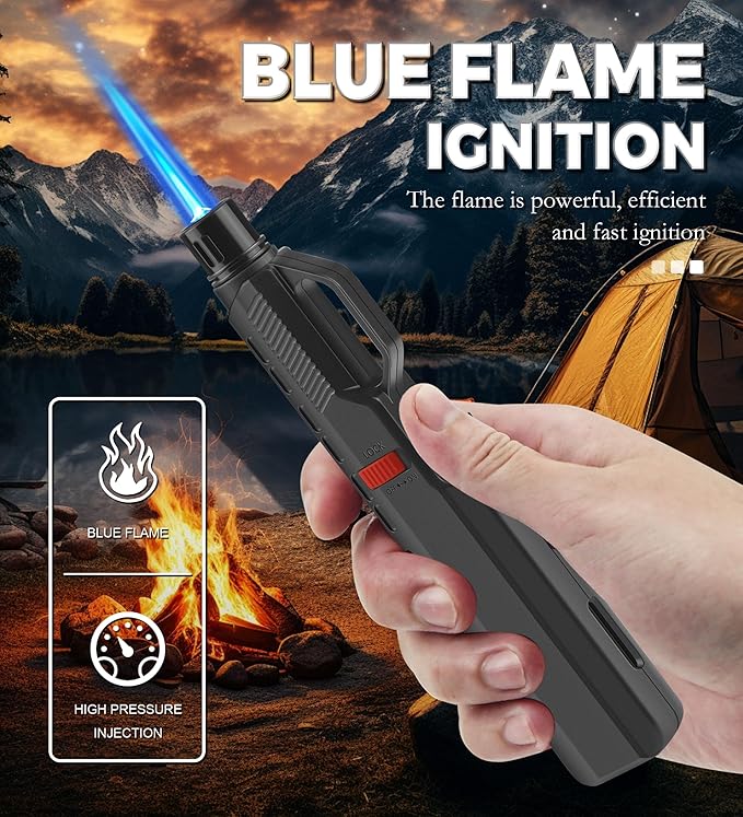 Samniu 4 Pack of Torch Lighter, Windproof Adjustable Jet Flame, with Safety Lock, Long Refillable Butane Torch Lighters for Grill, Camping, Candle, Stove (NO Gas)