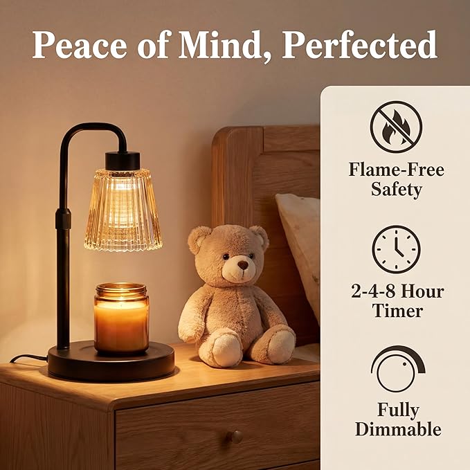 Candle Warmer Lamp Candle Holder for Jar Candles,Height Adjustable Dimmable Wax Melter with Timer,Flameless Candle Wax Warmer Home Decor,Safe Candle Accessory Gift for Mom Women