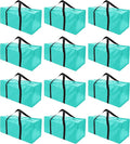PANDA JOYS 12 Pack Extra Large Moving Bags with Zippers & Carrying Handles, Heavy-Duty Storage Tote for Space Saving Moving Storage, Fold Flat, Alternative to Box and Bin,Aquamarine