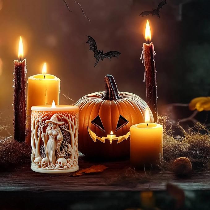 Halloween Candle Mold for Candle Making, 3DSilicone Mold for Resin Casting DIY Plaster Polymer Clay Home Decoration (Witch)