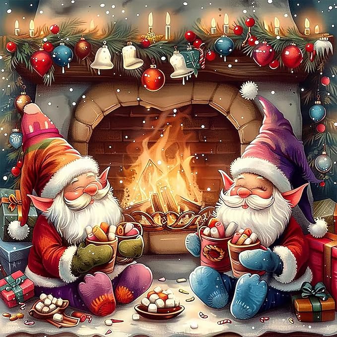 APTDYIGL 5D Christmas Diamond Painting Kits for Adults Beginner,DIY Christmas Gnomes Diamond Art Kits for Adults,Round Full Drill Diamond Dots with Gem Art Kits,Home Wall Decor 13.7X13.7inch