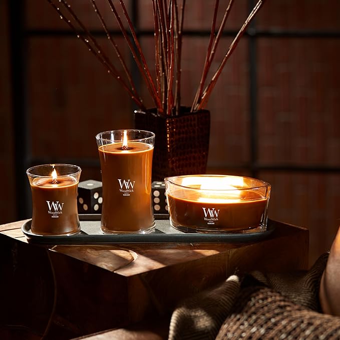 WoodWick Humidor Gifts for Women and Men, 21.5 oz Large Hourglass Candle with Crackling Wick