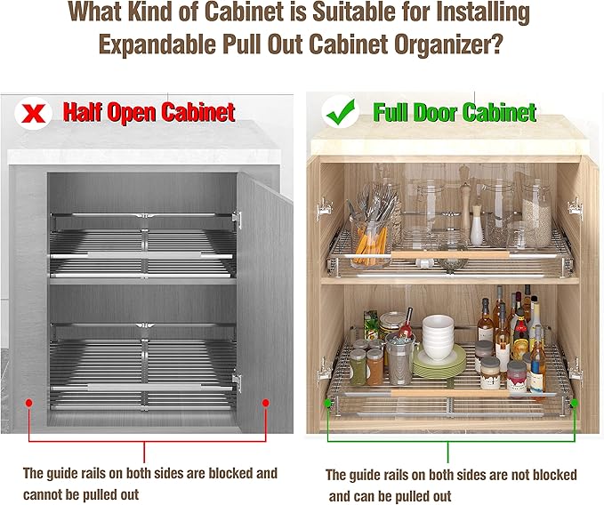 Pull Out Cabinet Organizer, Heavy Duty Steel Metal Roll Out Shelves for Kitchen Cabinets, Adjustable Cabinet Pull Out Shelves For Cabinets Capacity Heavy Duty Caddy, 23~39.8"W x 22.5"D. 2Pack