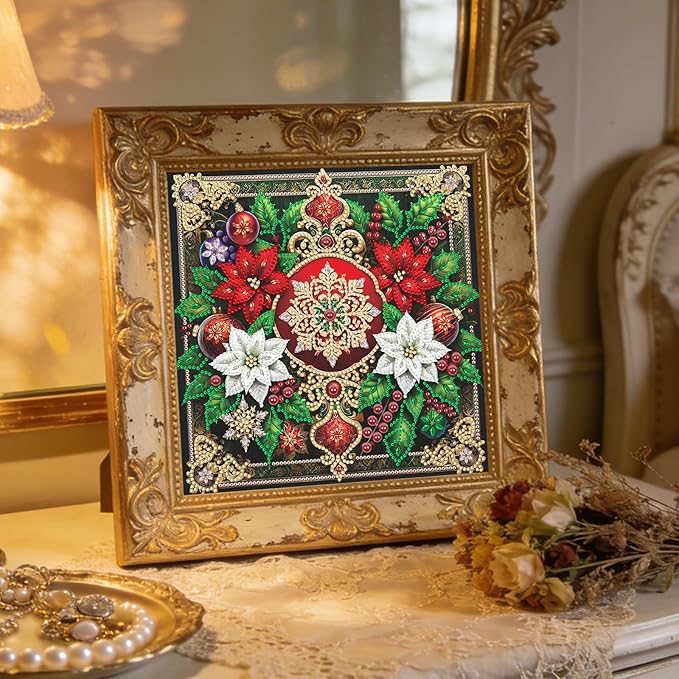 Xmas Flower 5D Special Shape Diamond Art Kits for Beginners, Christmas Winter Theme Diamonds Painting Kits for Adults,DIY Crystal Rhinestones Diamond Paintings for Home Wall Decor 12×12Inch