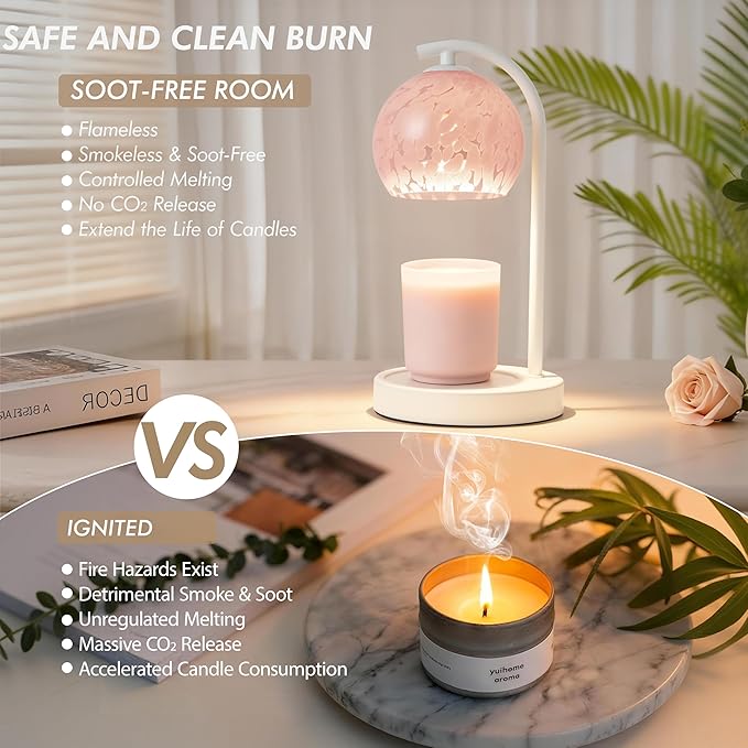 Candle Warmer Lamp Gifts for Women - Dimmable Scented Wax Melt Warmer with Timer - Housewarming Gift for Home Bedroom Decor, Xmas Birthday Gifts for Mom, 2 Bulbs, Pink