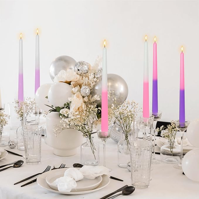 Handmade Lavender Scented Taper Candles Smokeless Aromatherapy Tall Candles 10 inch Gradient Colored Elegant Candlesticks for Home Decoration Wedding Party Gift, Set of 6