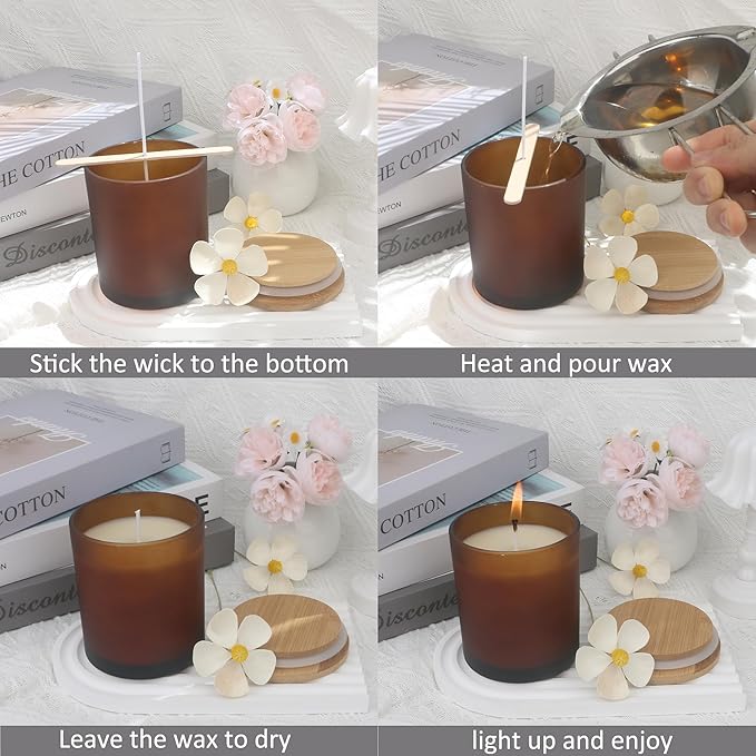 MILIVIXAY 12 Pack 10 OZ Frosted Amber Thick Glass Candle Jar with Lids - Bulk Empty Candle Jars for Making Candles - Spice, Powder Containers.