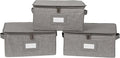 Covermates Keepsakes Zip-Top Storage Box Set, 3 Pack Heavy Duty Polyester Organizer Bins, Stackable Design, ID Window, Reinforced Handles, Closet Home Storage, Grey Heather