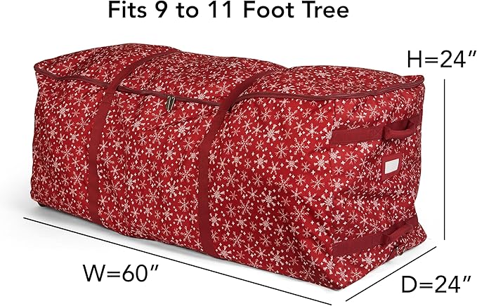 Covermates Keepsakes Christmas Tree Rolling Cinch Bag – Heavy-Duty Polyester Holiday Storage with Wheels, Reinforced Handles & Cinch Straps – Durable Christmas Tree Storage Solution, Red Snowflake