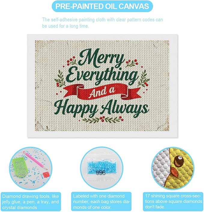 AIVKIEJK Diamond Painting Kits for Adults - Merry Christmas Painting DIY 5D Full Drill Diamond Dots Paintings with Diamonds Gem Art and Crafts Home Decor 8"x12"