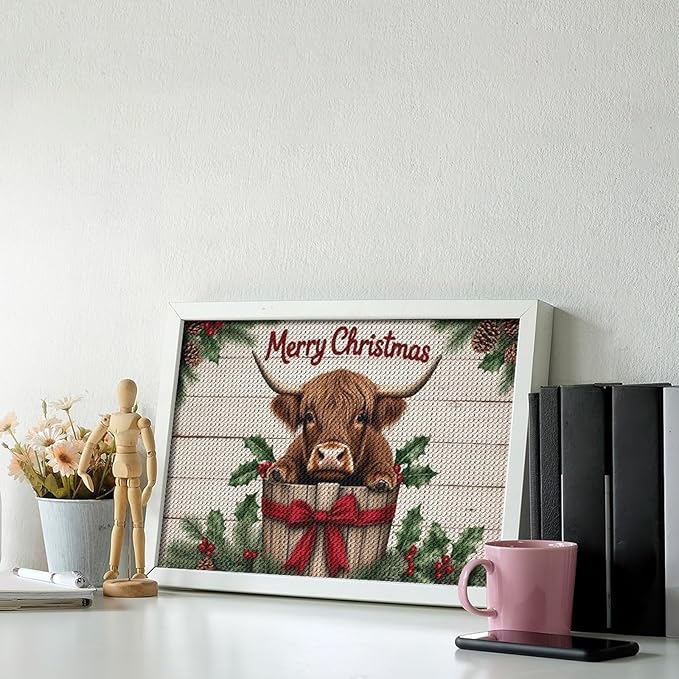 AIVKIEJK Diamond Painting Kits for Adults - Highland Cow Merry Christmas Painting DIY 5D Full Drill Diamond Dots Paintings with Diamonds Gem Art and Crafts Home Decor 8"x12"