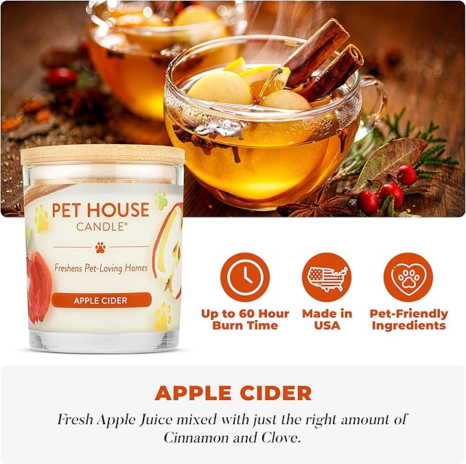 One Fur All Pet House Fall Candles, Long Lasting, Clean Burning, Soy Wax Scented Candles for Pet Odor, Apple Cider, 2 Pack