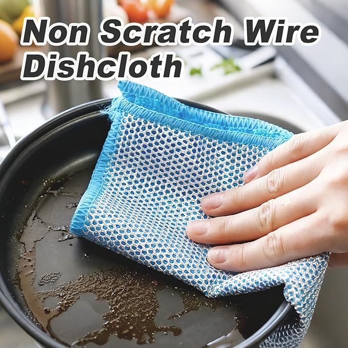 20 pcs Multipurpose Wire Dishwashing Rags, Upgraded 2-Layer Non-Scratch Metal Wire Dish Cloths for Wet/Dry Use, Reusable for Kitchen & Cookware, Sinks Utensils Stovetops, Multicolor, 7.87"x7.87"