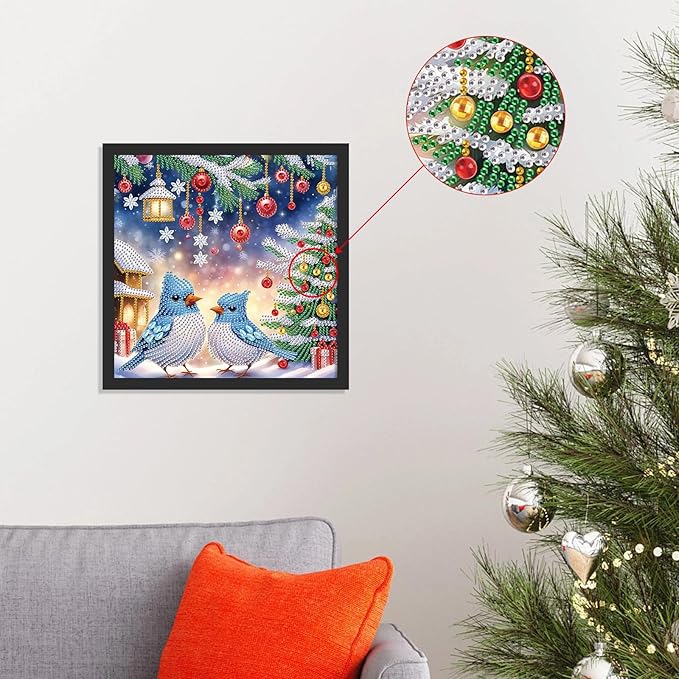 Diamond Art Painting Kits for Adults Christmas Bluebird, 5D Special Shape Diamond Art Kits for Beginners, Crystal Rhinestones Diamond Art Painting for Home Wall Christmas Decoration Gift 12×12inch