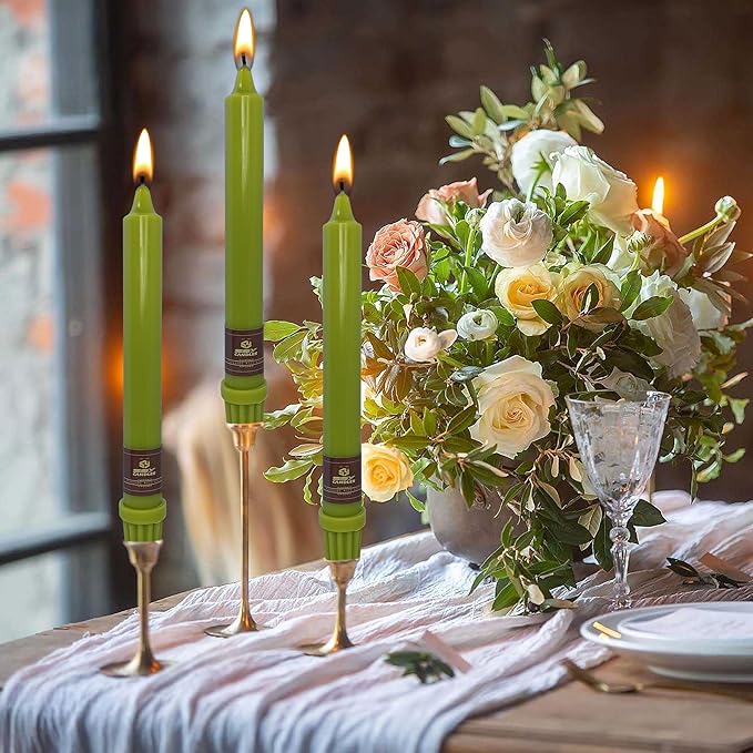 Green Taper Candles Unscented Candles Set of 4 Tapered Candles 8 inch Tall Candle Ideal as Dinner Candles Smokeless Long Burning Candlesticks for Weddings Dinner Party Home Decor