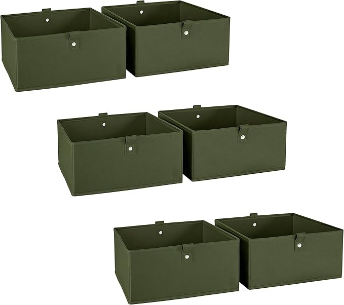 RiverRidge Kids 6pc Folding Storage Bins Set - 10.5”W x 5”H Fabric Boxes with Handles for Closet Organizer & Storage - Olive Cube Storage Organizer for Toys, Clothes & Crafts - Fits RiverRidge Shelves