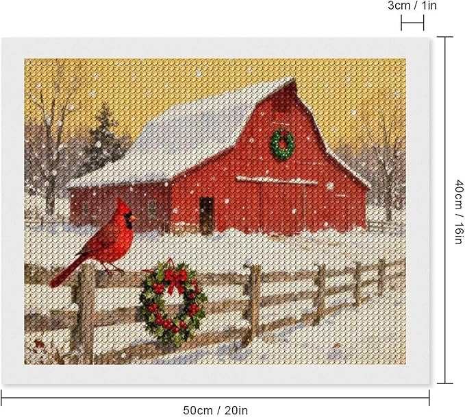 AIVKIEJK Diamond Painting Kits for Adults - Christmas Winter Cardinal, Red Barn Scene Painting DIY 5D Full Drill Diamond Dots Paintings with Diamonds Gem Art and Crafts Home Decor 16"x20"