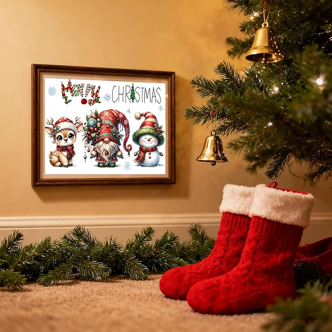 VIGEGU Christmas 5D Diamond Art Kits for Adult, Xmas Snowman Deer Gnome DIY Christmas Diamond Painting for Adults, 5D Full Round Drill Craft for Home Wall Decoration 16x12 Inch