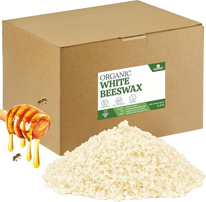 YASNAY White Beeswax Pellets 10LB, Organic Beeswax, Beeswax for Candle Making, Body, Skin Care DIY, Lip Balm and Soap Making Supplies