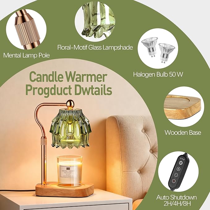 Candle Warmer Lamp with Timer Dimmer - Birthday Gift for Women Mom, Electric Wax Melter Warmer Adjustable Height for Jar Candles Housing Warming Home Decor