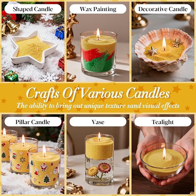 Sukh Gold Snow Pearled-Candles with Wicks - DIY Candle Sand,Sand Wax with Wicks,Wax,Refillable for Making,Weddings,Partie (Gold)
