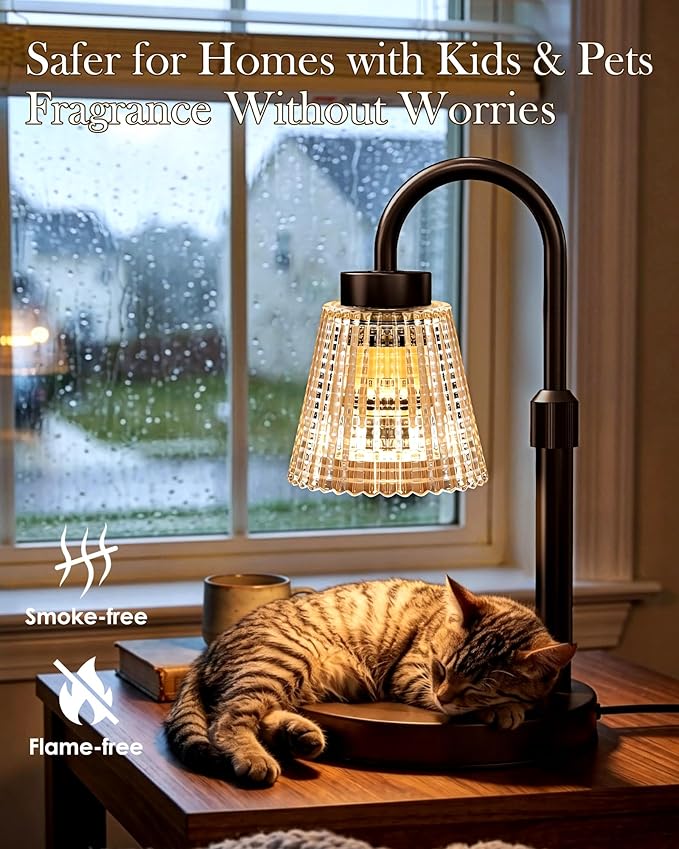 Girece Candle Warmer Lamp with Timer and Dimmer, Adjustable Height Electric Candle Warmer for Jar Candles, 2 Bulbs, Modern Home Decor Birthday Gifts for Women, Housewarming Gifts New Home
