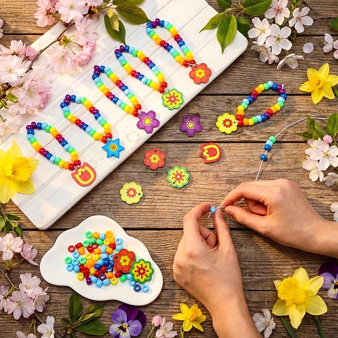 Tondiamo 24 Sets Mothers Day Crafts Spring Flower Beads for Bracelets DIY Colorful Flower Bracelet Making Kit for Spring Mothers Day Jewelry Making Supplies DIY Activities Party Favor Gifts